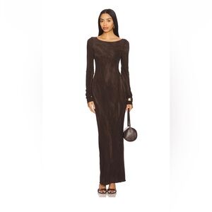 Cotton Citizen Marbella Long Sleeve Maxi Dress in Vintage Chocolate